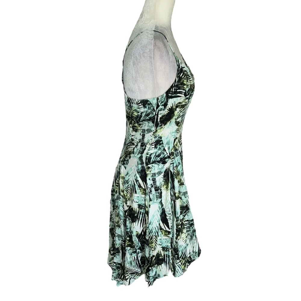 Parker Silk Amazonia Palm Leaf Print Asymmetrical Racerback Flared Mini Dress  M - Picture 4 of 11